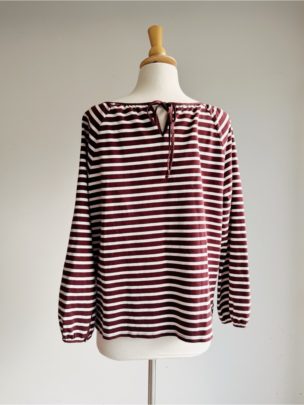 J.Crew Brown & Ivory Striped Cotton Peasant Top | XL | French Girl Fall Blouse - Picture 5 of 7